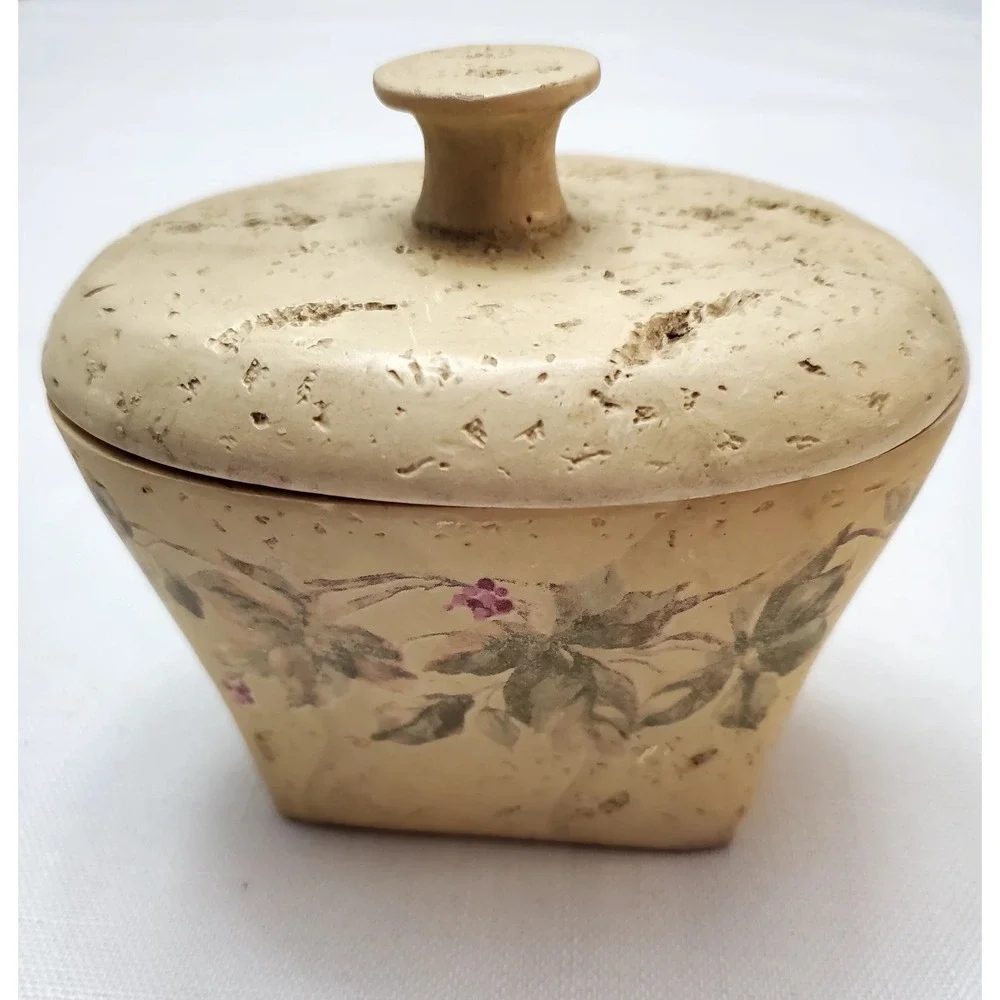 VTG Croscill Ceramic Bathroom Accessory Cotton‎ Vanity Jar W/Lid Cheri Blum Ivy